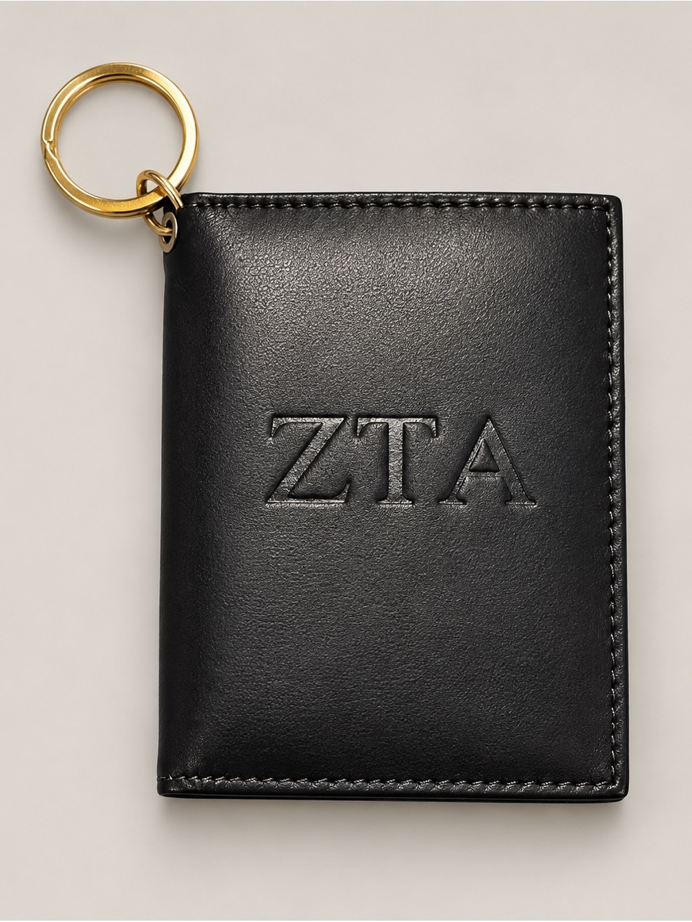 NWT Zeta Tau Alpha ZTA Black Leather ID Wallet Keychain